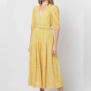 ✨ Nicholas Celie Hastings floral-print linen-blend midi dress NWOT